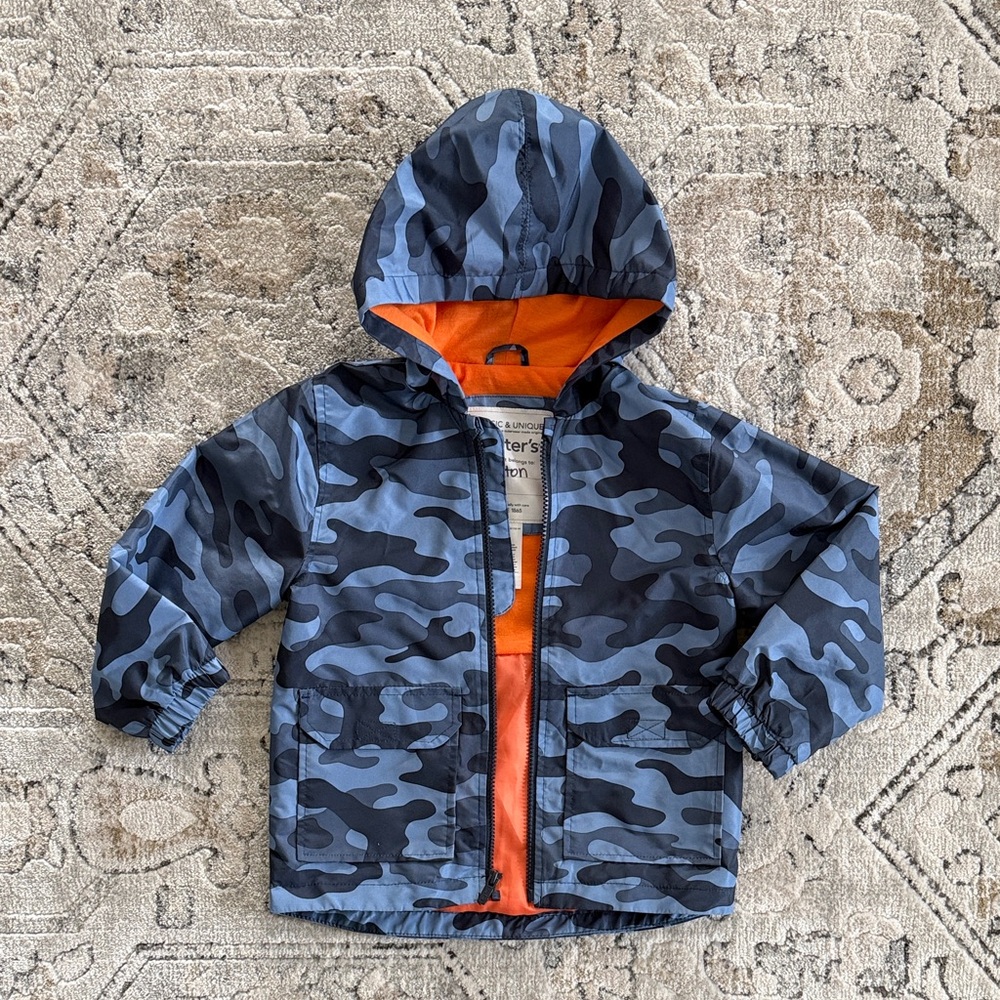Carter's 4T Blue Camo Rain Jacket with Bright Orange Interior